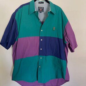Chaps Ralph Lauren XL Button Down Shirt Blue Purple Green Colorblock Y2K 90s A3